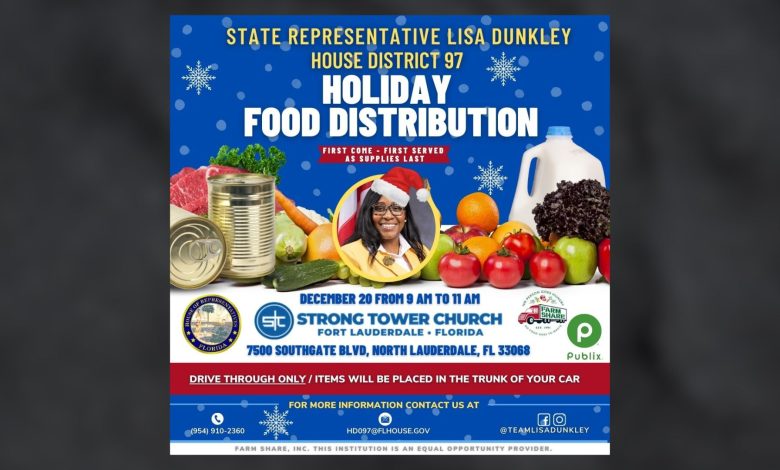 State Rep. Lisa Dunkley is asking those who live in House District 97 to a special holiday food distribution to help families as the holiday season is getting closer
