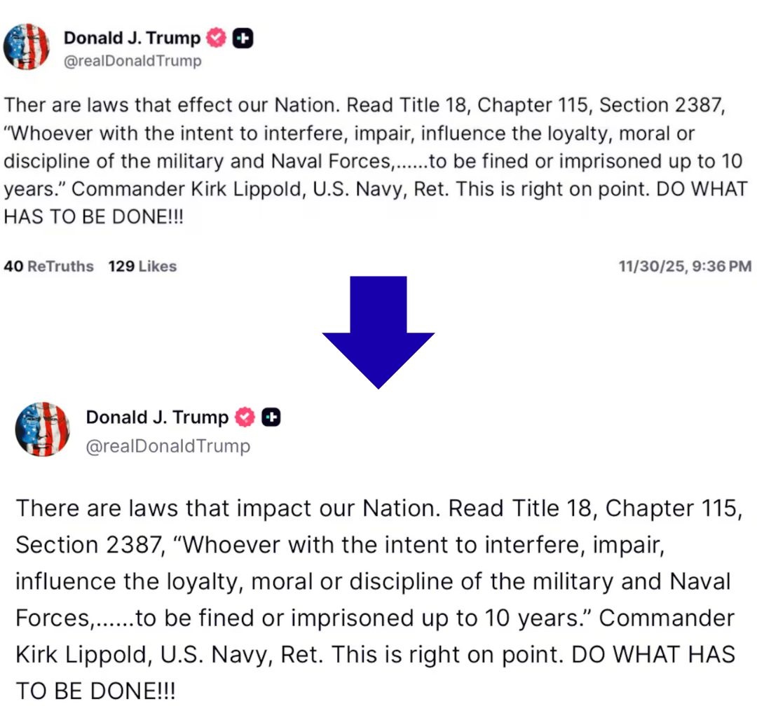Late on Sunday night, Donald Trump deleted a error-filled Truth Social message. A few minutes later, he posted it again with the spelling and somewhat altered