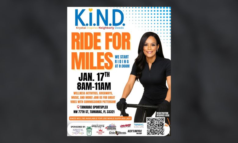 District 3 Commissioner Krystal Patterson is inviting people in Tamarac to start their Saturday with activity, connection, and a common commitment to compassion at an upcoming community bike ride