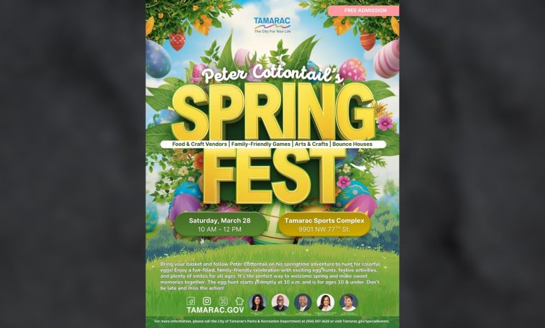 Spring will arrive with a burst of color and laughter at the Tamarac Sports Complex as families gather for Peter Cottontail’s Springfest on Saturday, March 28
