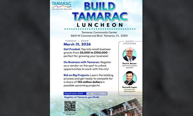 The upcoming Build Tamarac Luncheon, scheduled for Tuesday, March 31, 2026, invites members of the business community to gather at the Tamarac Community Center