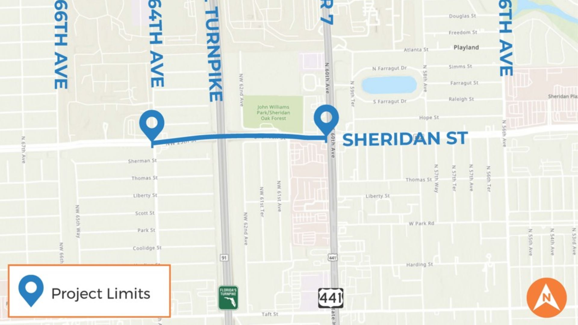 Broward County is preparing to lift a busy stretch of Sheridan Street, where the bridge passes over Florida’s Turnpike, in a $12.7 million safety project meant to give taller vehicles more room and reduce the chance of strikes to the structure.