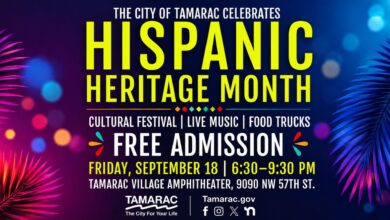 The City of Tamarac will host its Hispanic Heritage Month Celebration on Friday, September 18, from 6:30 to 9:30 p.m. Admission is free, giving families and friends a chance to enjoy an evening built around music, food and community.
