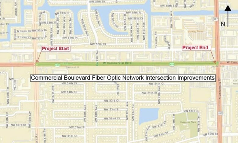 The project covers Commercial Boulevard between Pine Island Road and University Drive, extending through parts of Tamarac and Lauderhill. While most drivers may never see the communications equipment once it is installed, the new network is designed to strengthen the connection between traffic signals and the county system that manages them.
